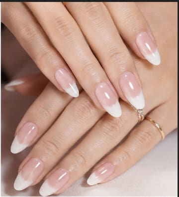 24-Piece French Tip Press-On Nails – Glossy Nude & White Almond Fake Nails – Elegant Reusable Manicure Set