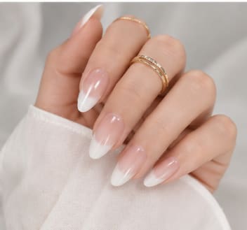 24-Piece French Tip Press-On Nails – Glossy Nude & White Almond Fake Nails – Elegant Reusable Manicure Set