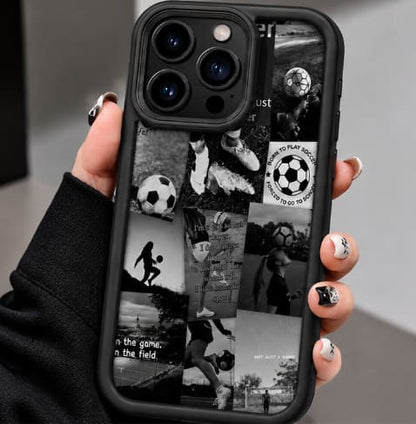 iPhone 13 Pro Max Soccer Graphic Case – Black Shockproof Phone Cover – Sport Collage Protective Case