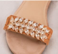 Women’s Camel Rhinestone Embellished Ankle Strap Flat Sandals