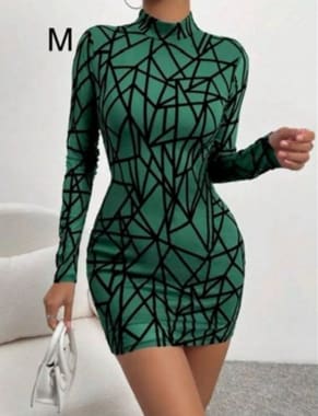 Women’s Green Geometric Print Bodycon Mini Dress