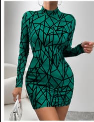 Women’s Green Geometric Print Bodycon Mini Dress