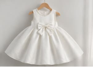 Girls White Bow Detail Sleeveless Party Dress