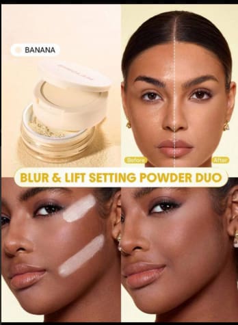 SHEGLAM Blur & Lift Setting Powder Duo – Banana, Lightweight Brightening Loose Powder for Smooth Makeup Finish