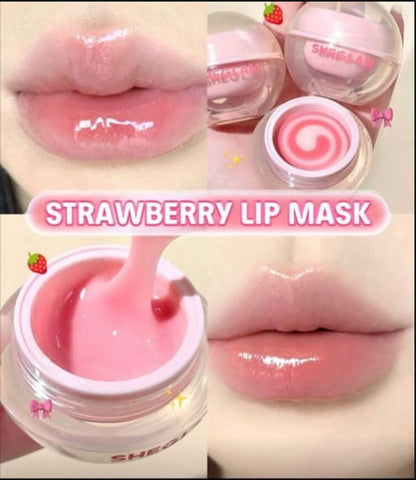 SHEGLAM Strawberry Lip Mask – Strawberry Milk, Glossy Hydrating Lip Mask in Pink Swirl Jar