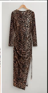SHEIN Women’s Leopard Print Ruched Maxi Dress – Long Sleeve Side Slit Bodycon Dress, SHEIN Fast Delivery in 5 Days