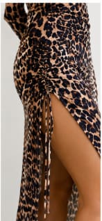 SHEIN Women’s Leopard Print Ruched Maxi Dress – Long Sleeve Side Slit Bodycon Dress, SHEIN Fast Delivery in 5 Days