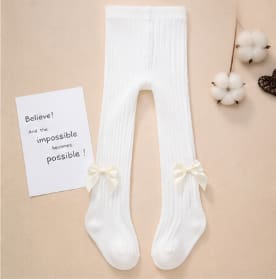 SHEIN Baby White Ribbed Bow Tights – Full Length Soft Stockings, SHEIN Fast Delivery in 5 Days
