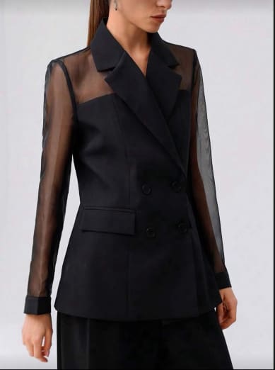 Black Double Breasted Blazer with Sheer Sleeves – SHEIN Fast Delivery in 5 Days