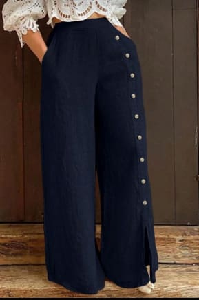 Navy Blue Side Button Wide Leg Pants – SHEIN Fast Delivery in 5 Days