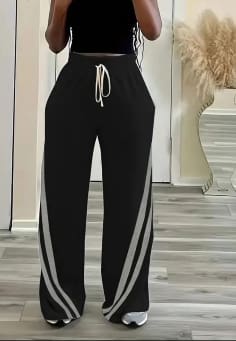 Black Side Stripe Wide Leg Pants – XL Size, SHEIN Fast Delivery in 5 Days