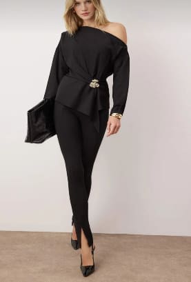 Black Off Shoulder Wrap Top & Slim Pants Set – SHEIN Fast Delivery in 5 Days