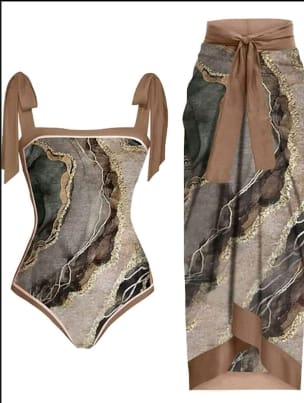 SHEIN Women’s Printed One Piece Swimsuit & Wrap Skirt Set – 2 Piece Beach Outfit, SHEIN Fast Delivery in 5 Days