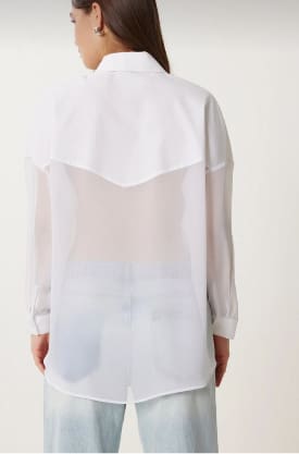 White Sheer Back Oversized Shirt – SHEIN Fast Delivery in 5 Days