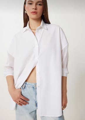 White Sheer Back Oversized Shirt – SHEIN Fast Delivery in 5 Days