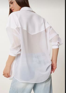 White Sheer Back Oversized Shirt – SHEIN Fast Delivery in 5 Days