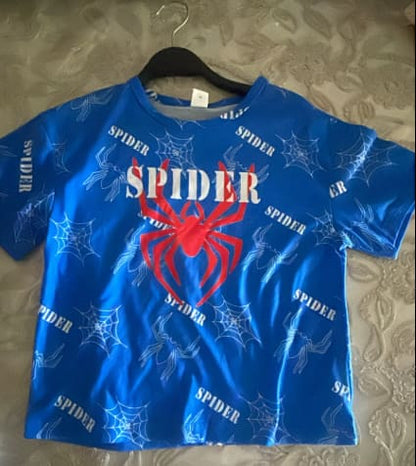 Kids Blue Spider Graphic Short Sleeve T-Shirt