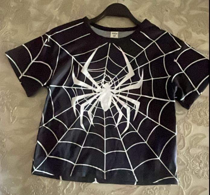 Kids Black Spider Web Graphic Short Sleeve T-Shirt