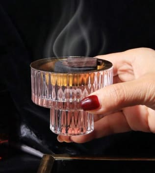 Clear Ribbed Glass Incense Burner with Gold Rim
