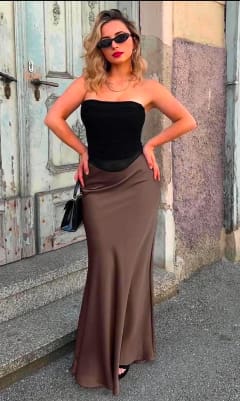 SHEIN Women’s Satin Maxi Skirt – Brown and Emerald Green