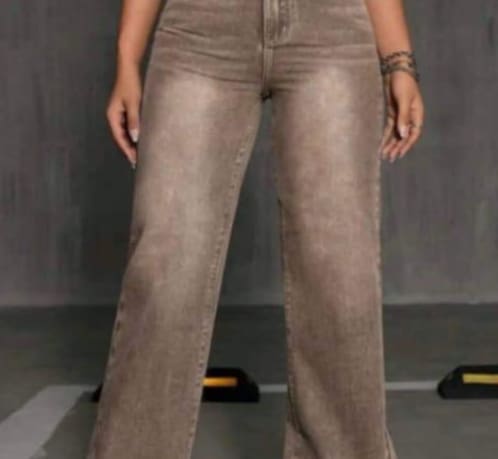 High Waist Wide Leg Jeans â€“ Women Taupe Washed Denim Pants
