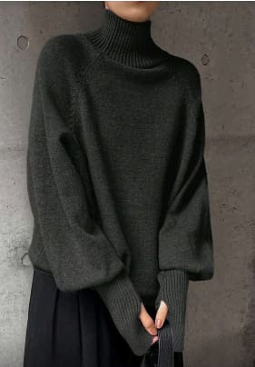 Womenâ€™s Oversized Ribbed Turtleneck Sweater â€“ Dark Olive Relaxed Fit Winter Knit