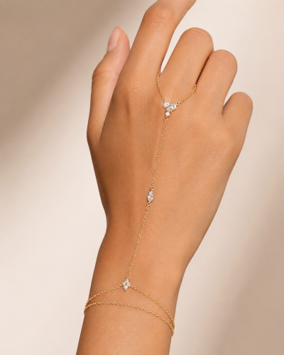 Gold Tone Hand Chain Bracelet Ring
