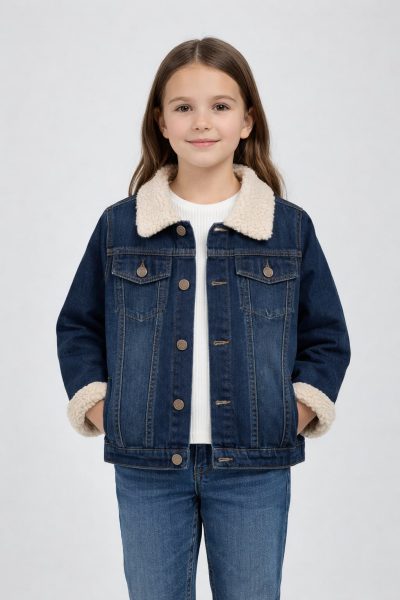 Women’s Denim Jacket with Sherpa Collar – Classic Winter Style