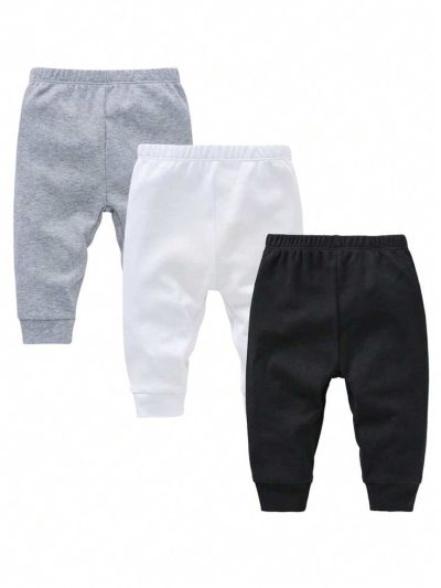 Baby 3-Pack Basic Jogger Pants – Solid Cotton Elastic Waist Everyday Pants Set