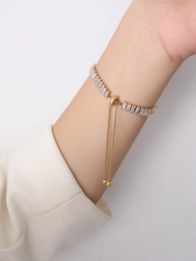 Gold Adjustable Crystal Tennis Bracelet for Women