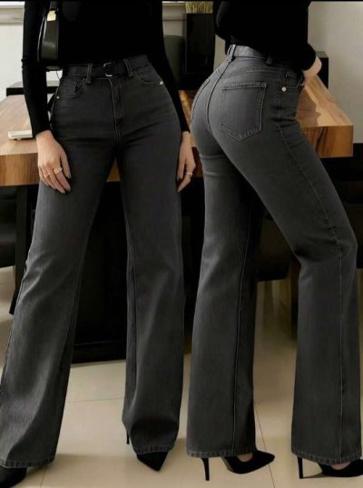 SHEIN Dark Grey High-Waist Wide-Leg Jeans - SHEIN Fast Delivery in 5 Days