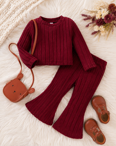 Girls’ Red Ribbed Two-Piece Flared Pants Set – SHEIN Fast Delivery in 5 Days