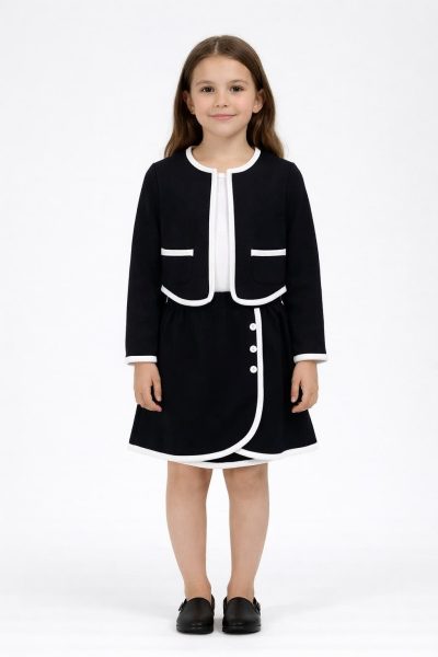 Women’s Two-Piece Skirt Set with Contrast Trim – Black & White