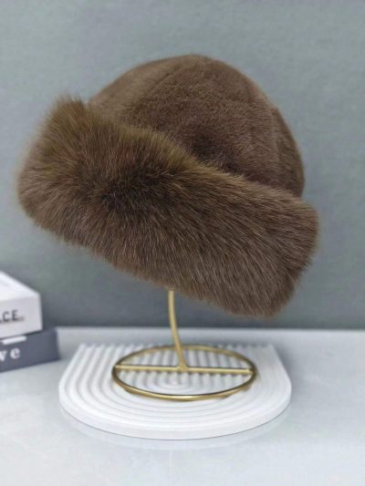 Luxury Faux Fur Winter Hat – Thick Soft Warm Round Cap Brown