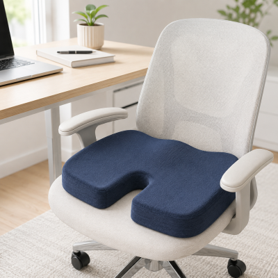 Coccyx Memory Foam Cushion with Cotton Cover – Navy Blue Ergonomic Seat Support Cushion 35 x 45 cm