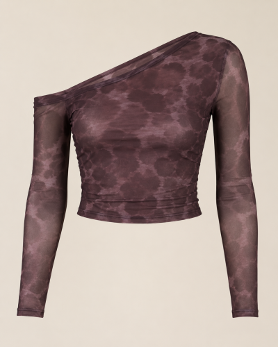 SHEIN Women Purple One Shoulder Mesh Long Sleeve Top