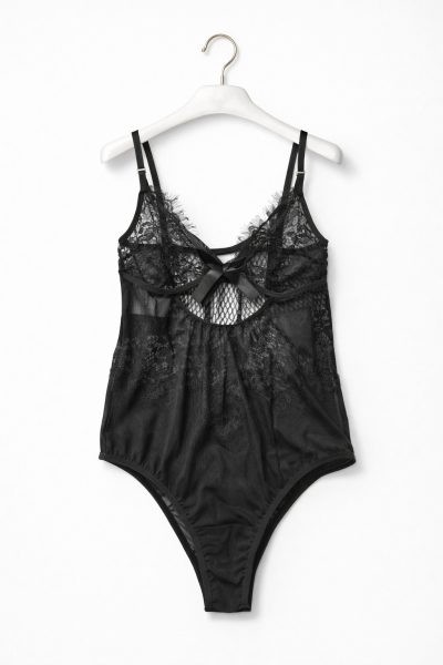 Elegant Black Lace Teddy Bodysuit – Sheer Mesh Lingerie One Piece for Women