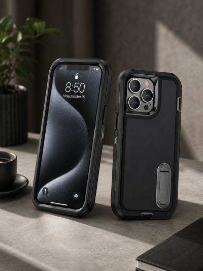 Samsung Galaxy S23 Ultra Black Shockproof Case with Camera Protection and Built-In Kickstand