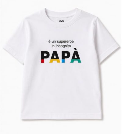 Boys White Printed Cotton T-Shirt – “PAPA” Graphic Short Sleeve Tee