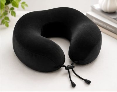 Neck Travel Cushion Memory Foam with Cotton Cover – Black U-Shaped Travel Neck Pillow 30 x 30 cm