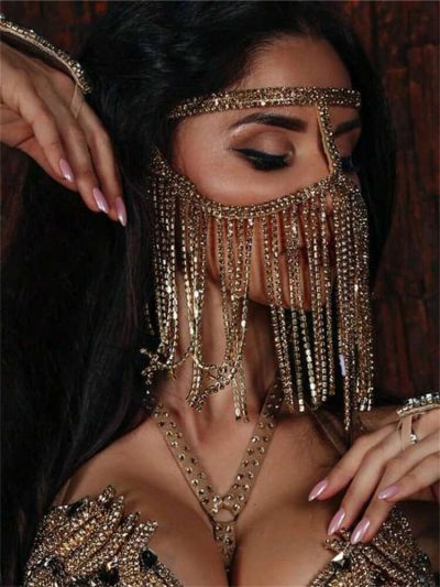 Women Rhinestone Face Chain Veil – Luxury Crystal Fringe Head Jewelry