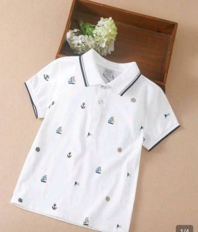 Boys White Polo Shirt – Nautical Print