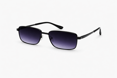 Men’s Rectangular Sunglasses – Black Frame & Dark Purple Lenses