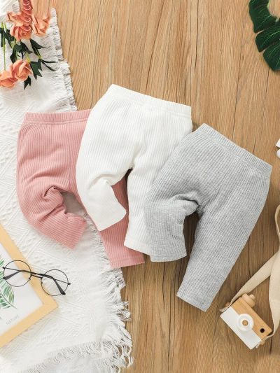 Baby 3-Pack Ribbed Leggings – Soft Stretch Elastic Waist Pants Set