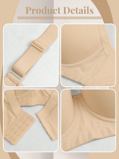 Women’s Beige Full Coverage Bra, Wide Strap Supportive Underwear with Smooth Padded Cups