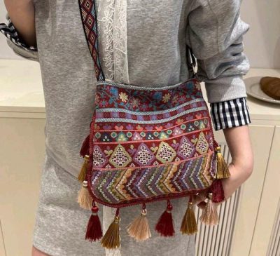 Boho Embroidered Tassel Crossbody Bag