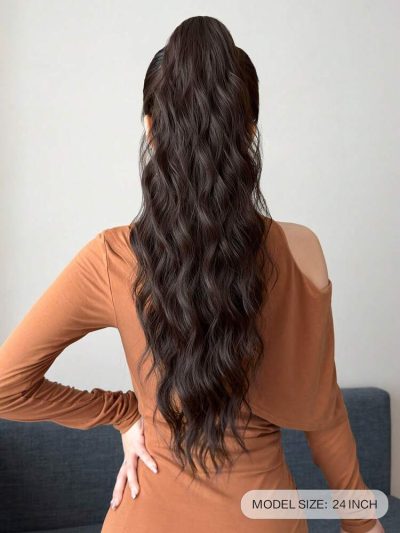 Women’s Wavy Synthetic Hair Piece – Dark Brown Black Clip In Hair Extension – Natural Volume Hair Accessory