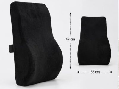 Long Lumbar Memory Foam Cushion with Cotton Cover – Black Back Support Cushion 47 x 38 cm