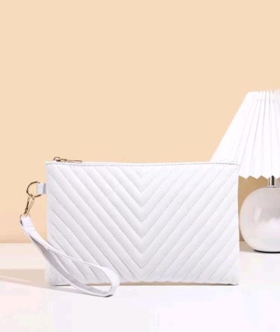 White Quilted Wristlet Clutch Bag