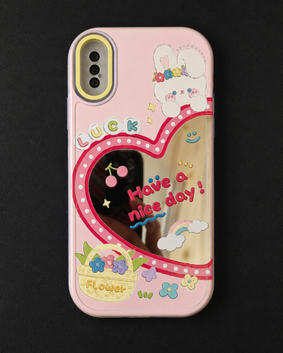 iPhone X XS Pink Heart Mirror Phone Case